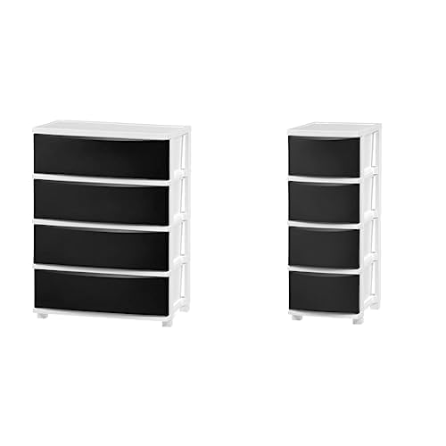 4 Wide Drawer + 4 Slim Drawer Storage Organizer Unit White Frame with Matte Black Front Panels S47347