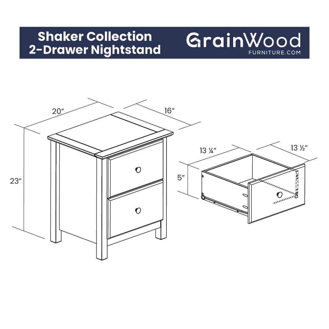 2-Drawer Solid Wood Nightstand B347