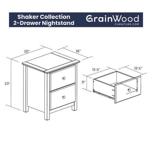 2-Drawer Solid Wood Nightstand B347