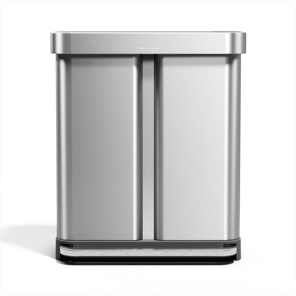 58L Dual Compartment Brushed Stainless Steel Kitchen Trash Can S772921