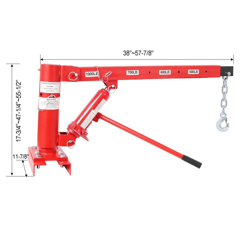 1000lbs Capacity Hydraulic Truck Bed Crane with 360° Swivel Base T56010