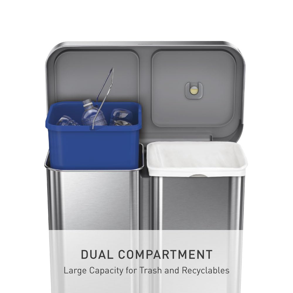 58L Dual Compartment Brushed Stainless Steel Kitchen Trash Can S772921