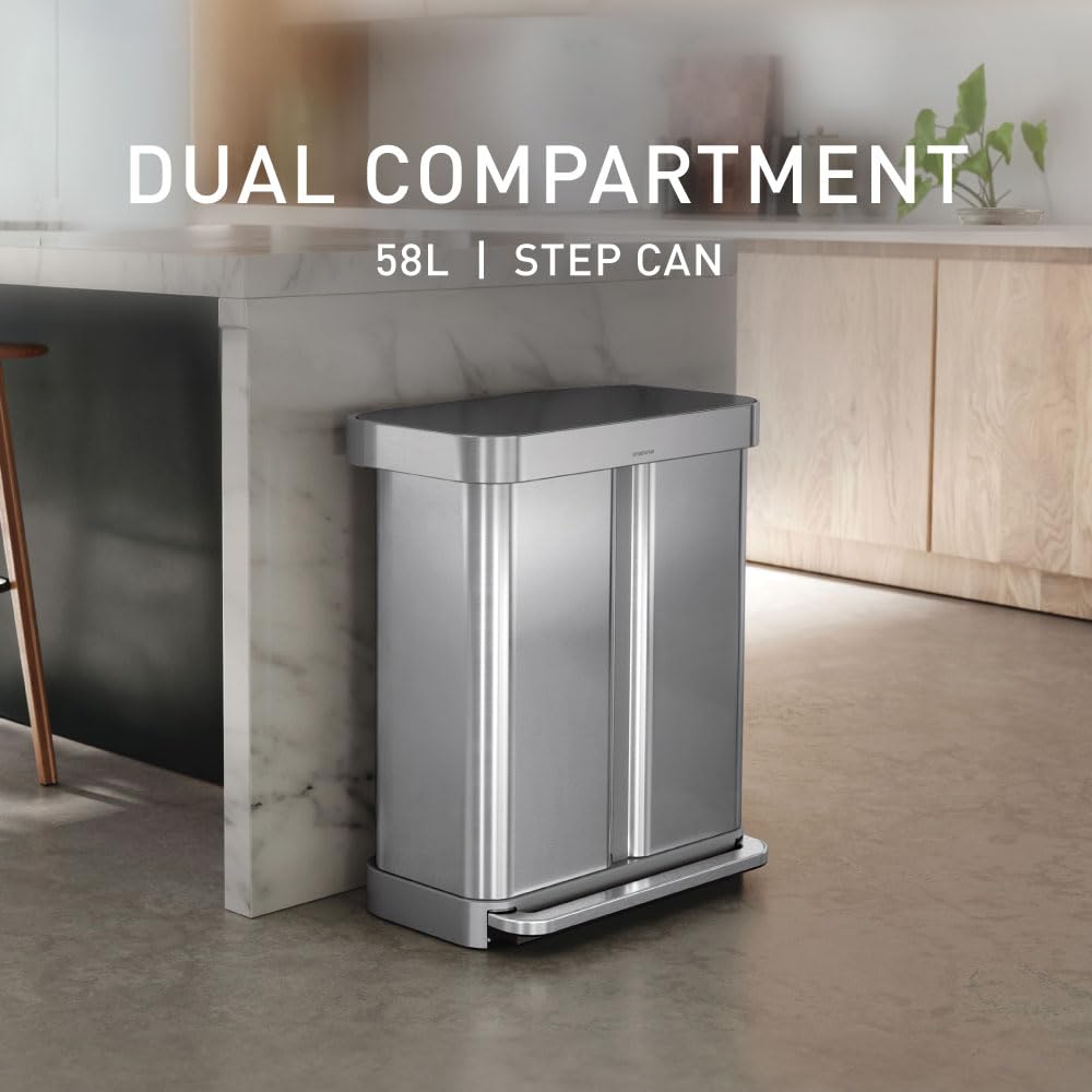 58L Dual Compartment Brushed Stainless Steel Kitchen Trash Can S772921