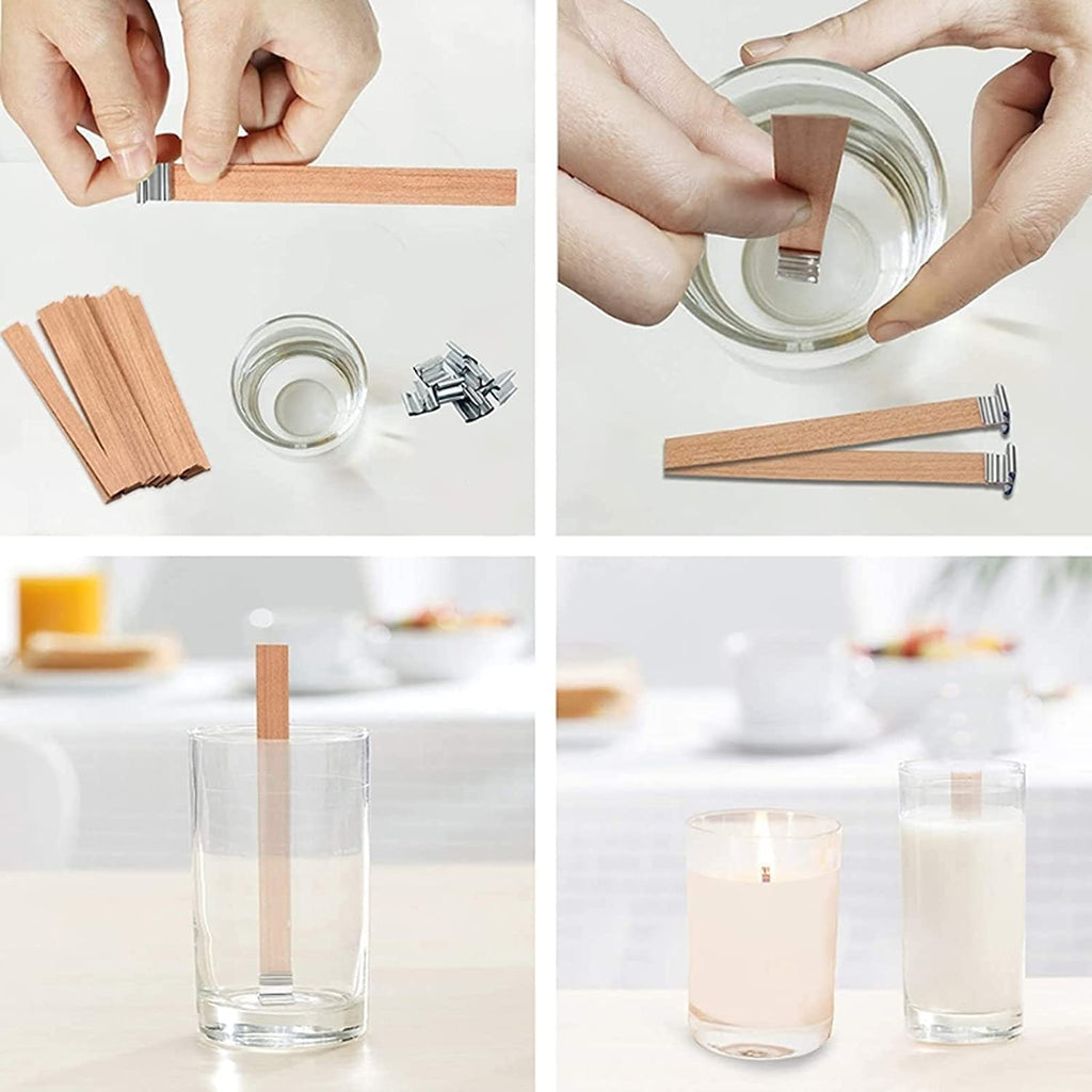 100 pcs 6 inch Wooden Candle Wicks with Metal Base Clip Y134111
