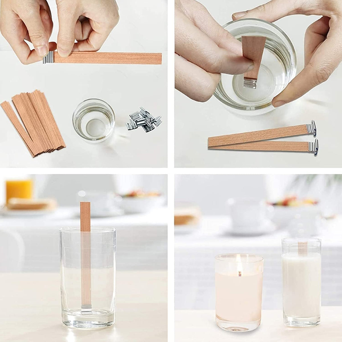 100 pcs 6 inch Wooden Candle Wicks with Metal Base Clip Y134111