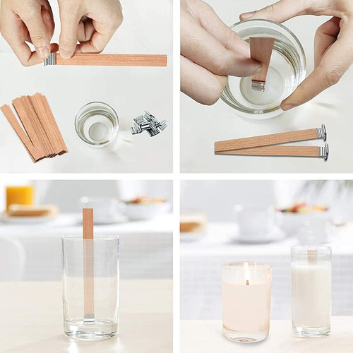 100 pcs 6 inch Wooden Candle Wicks with Metal Base Clip Y134111