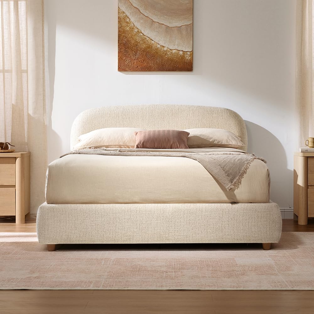 Queen Lift Up Storage Bed Frame with Adjustable Headboard, Beige J6225
