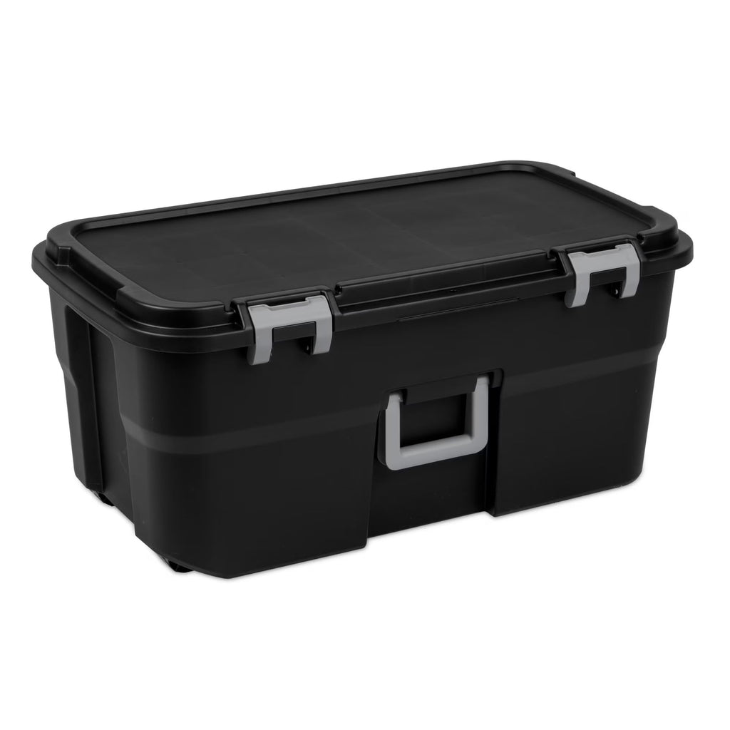 22 Gallon Black Wheeled Plastic Storage Trunk O4649