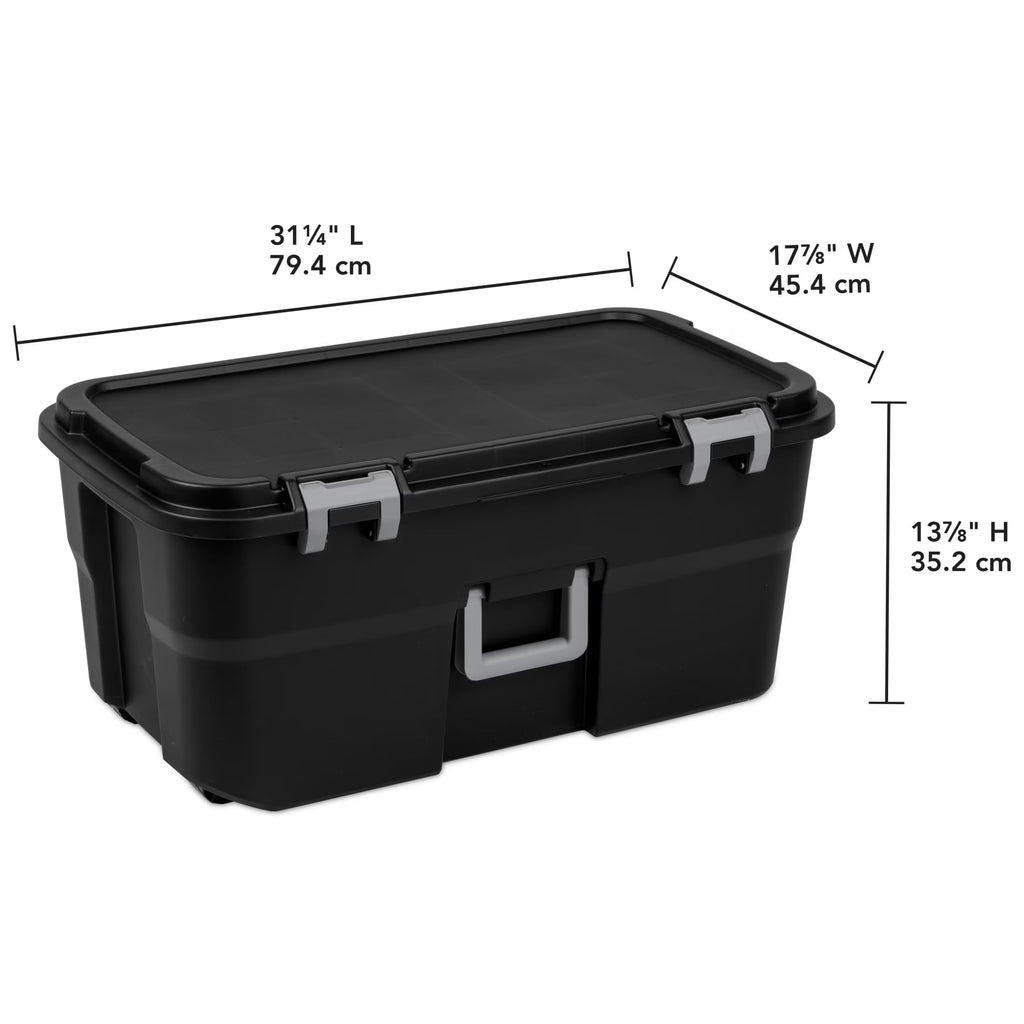 22 Gallon Black Wheeled Plastic Storage Trunk O4649