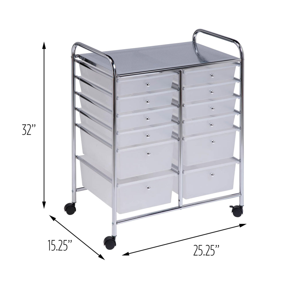 Rolling Craft Storage Cart, Clear, 12-Drawer T96572