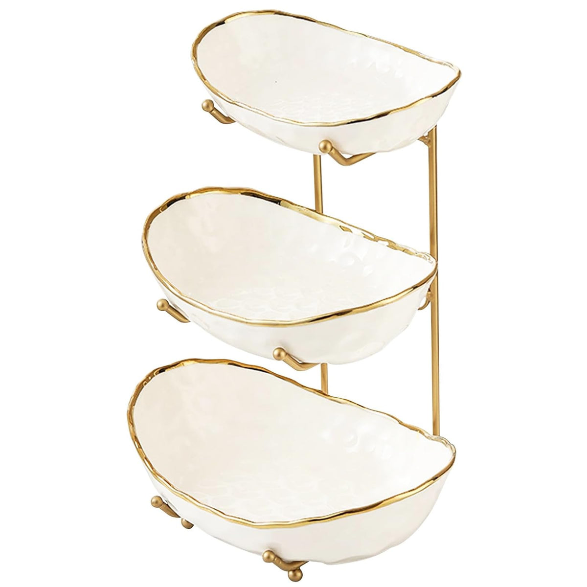 White 3 Tier Ceramic Fruit Bowl with Metal Holder J1127