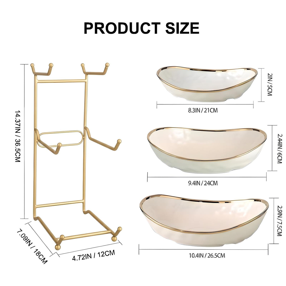 White 3 Tier Ceramic Fruit Bowl with Metal Holder J1127