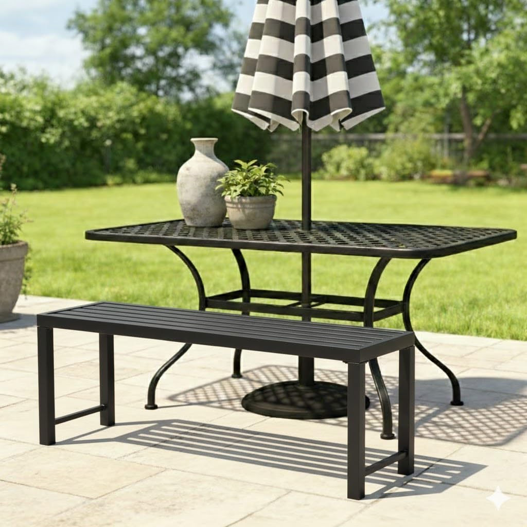 Black Metal Backless Outdoor Bench Q1235