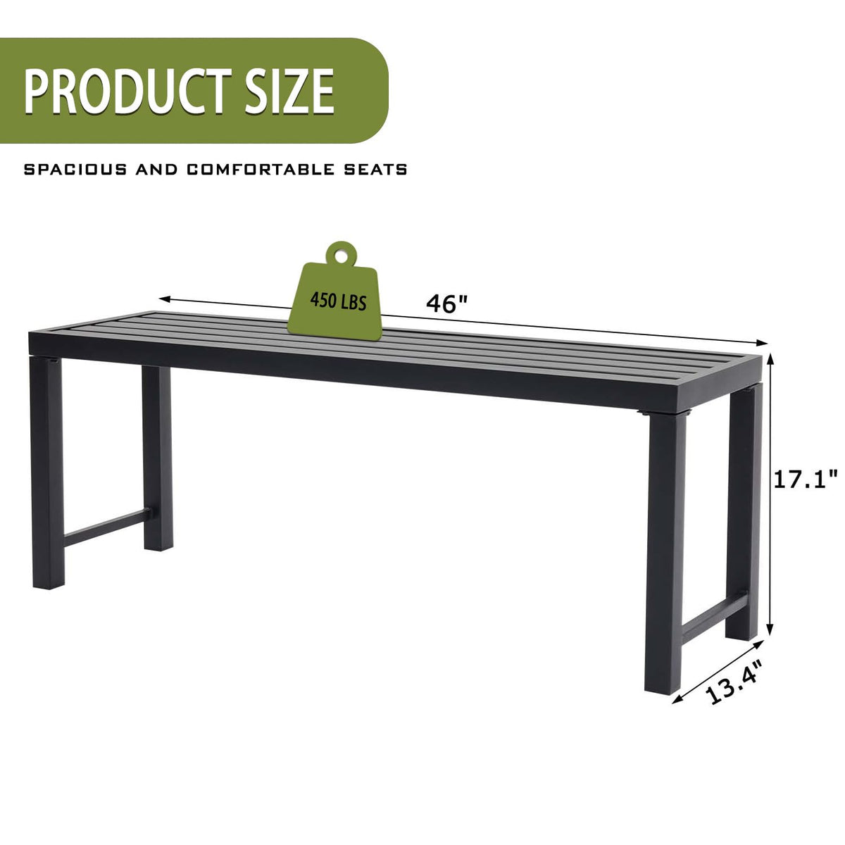 Black Metal Backless Outdoor Bench Q1235
