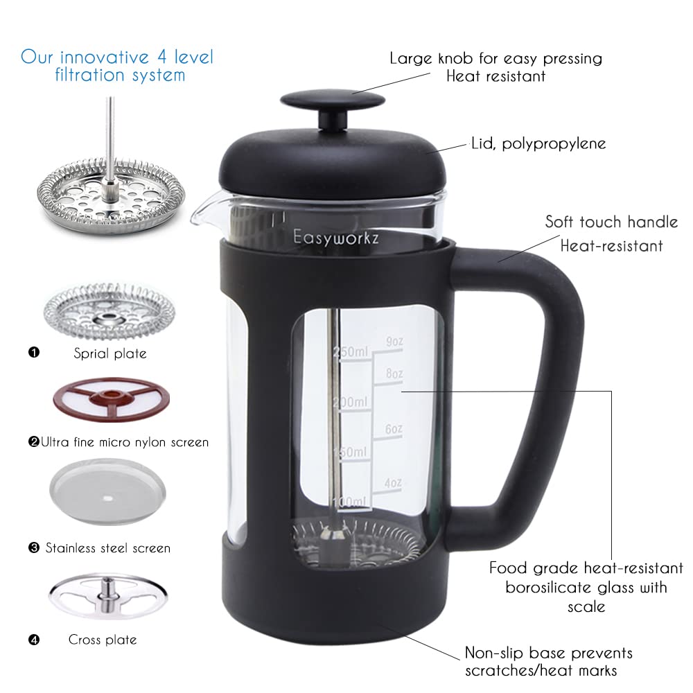French Press 12 oz, Stainless Steel Espresso Cups 5 oz Set of 2 G805