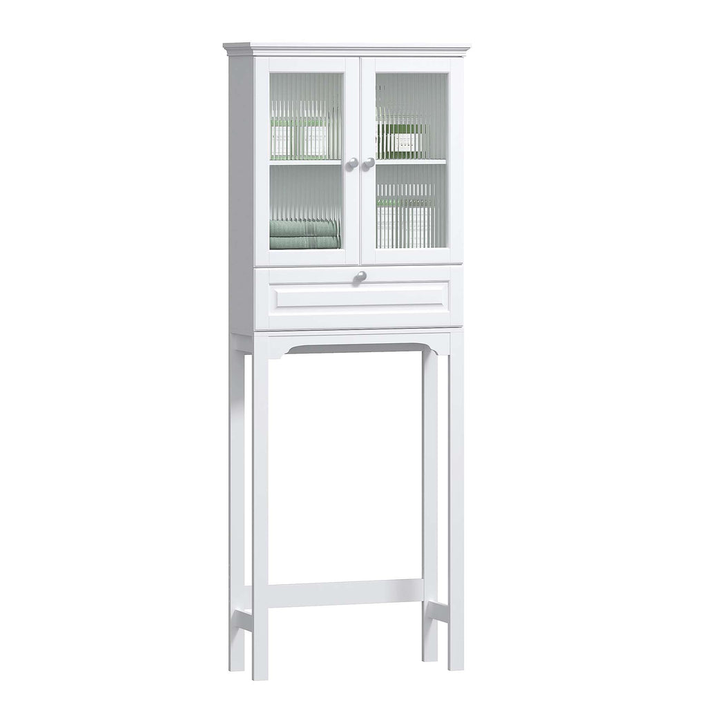 Over the Toilet Storage Cabinet with Glass Doors, White I1476