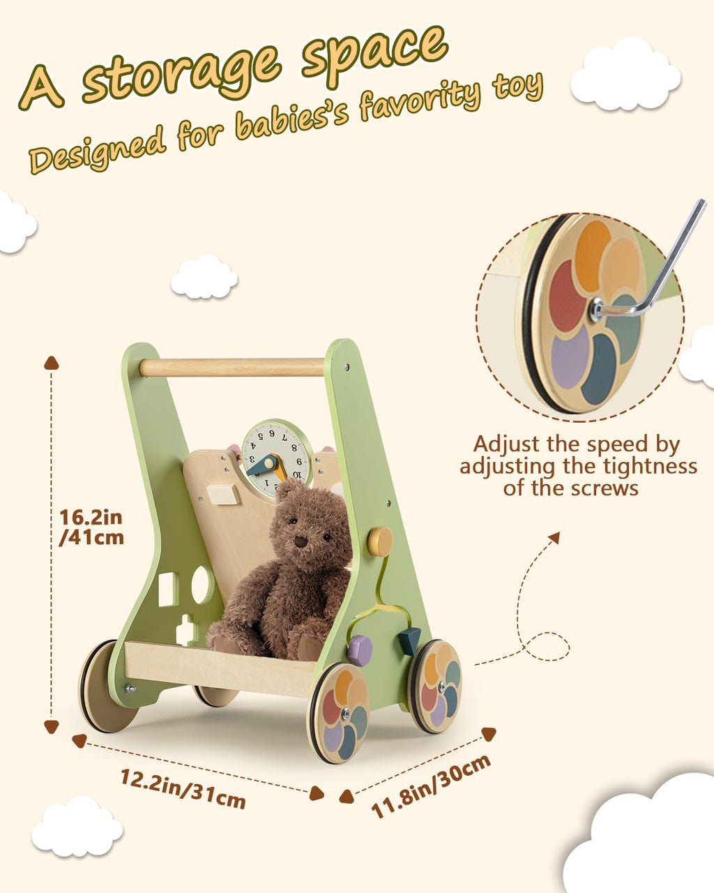Wooden Push Walker with Wheels G777415