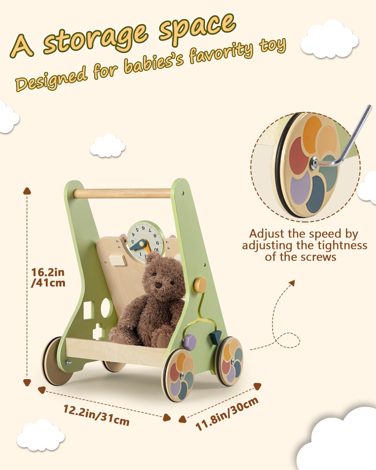 Wooden Push Walker with Wheels G777415