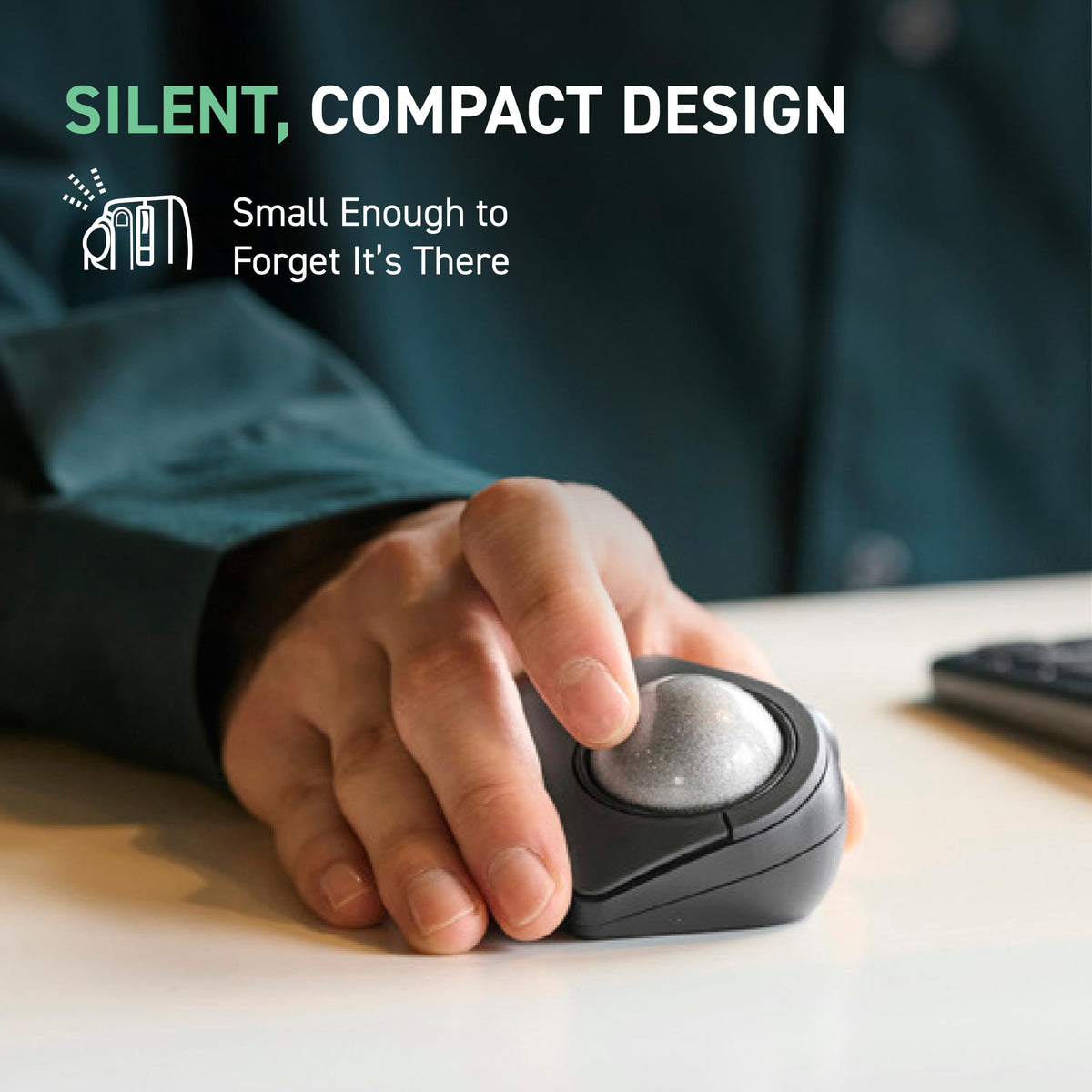 Wireless Trackball Mouse, Bluetooth and USB 2.4GHz, Silent Click, Compact F1066