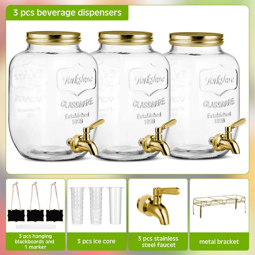 3 Pcs 2.5 Gallon Glass Beverage Dispensers with Stand Y2293