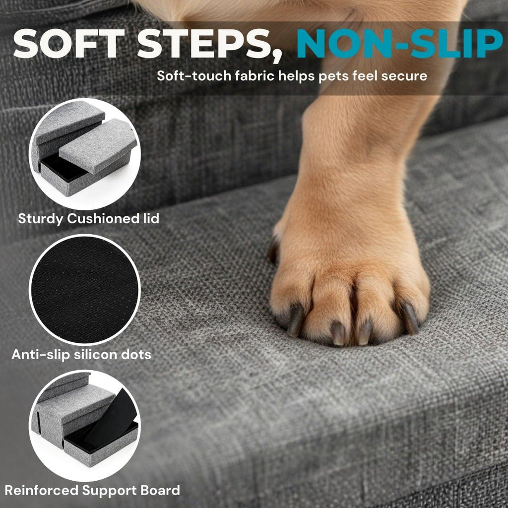 Foldable Grey 4 Steps Dog Stairs with Cushion E517548