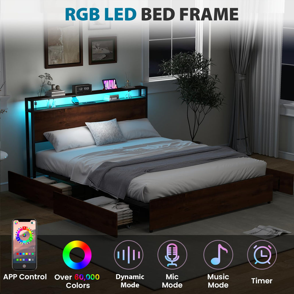 Queen Size Bed Frame with 4 Storage Drawers G671