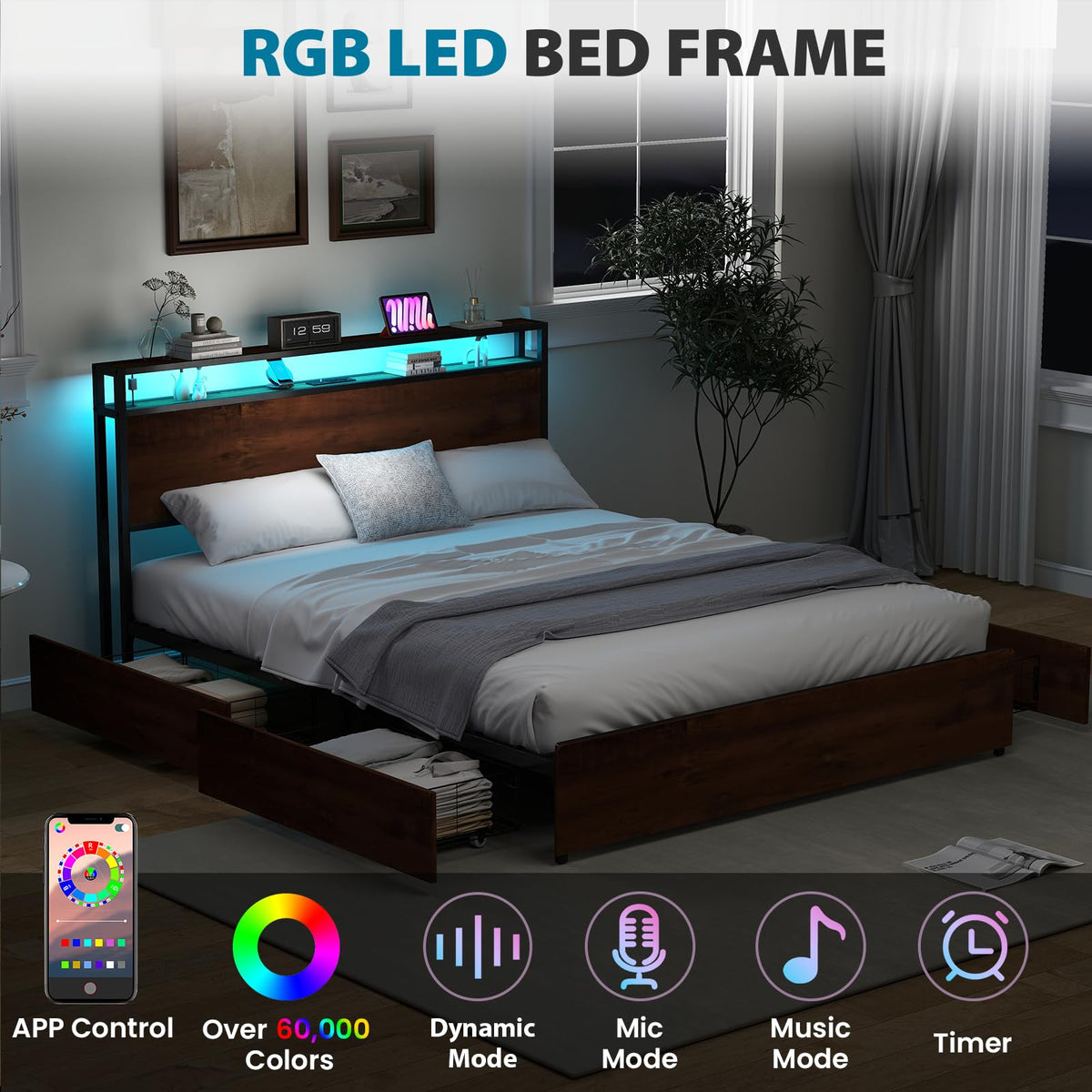 Queen Size Bed Frame with 4 Storage Drawers G671