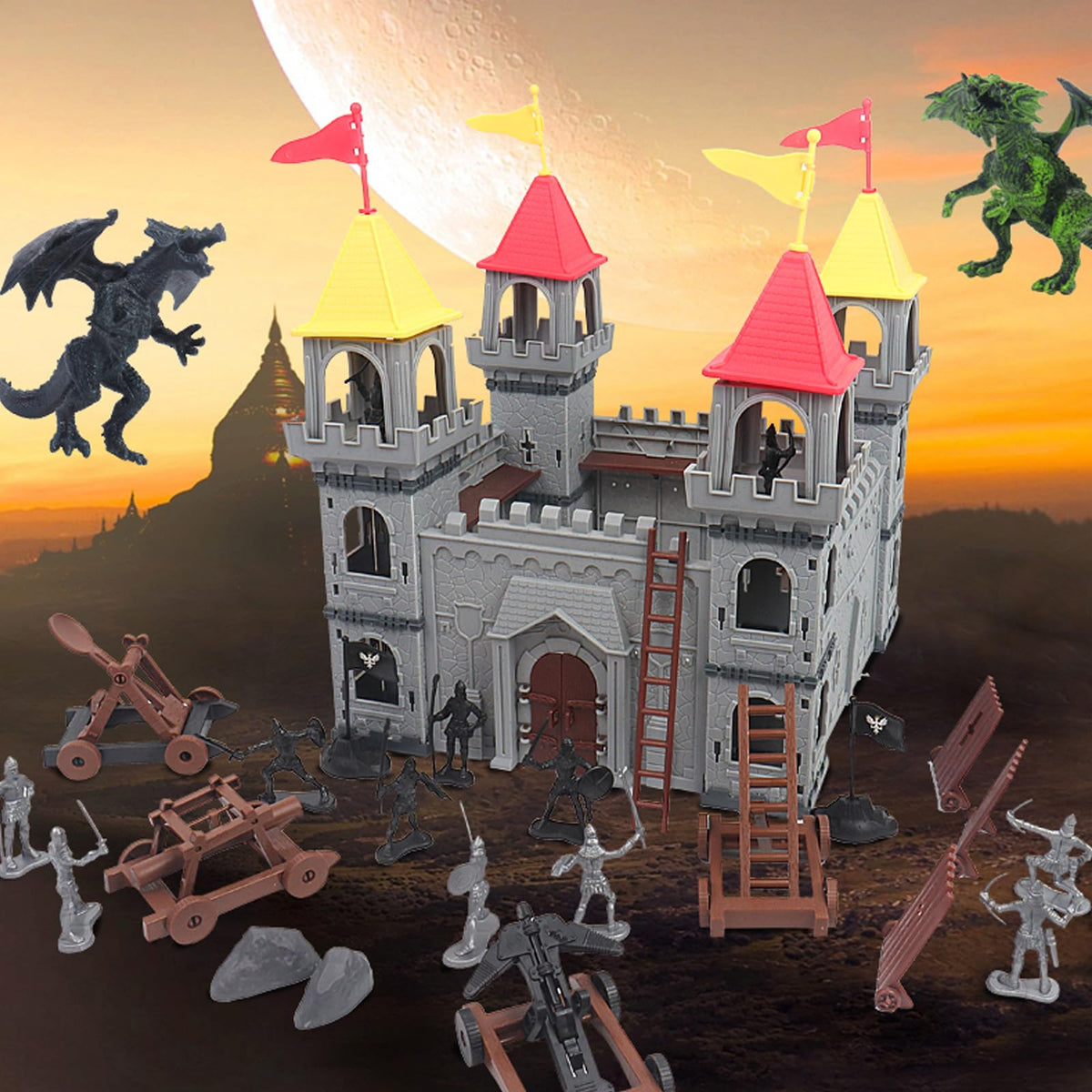Medieval Castle Toy Building Set with Cavalry and Arrow Tower S5677