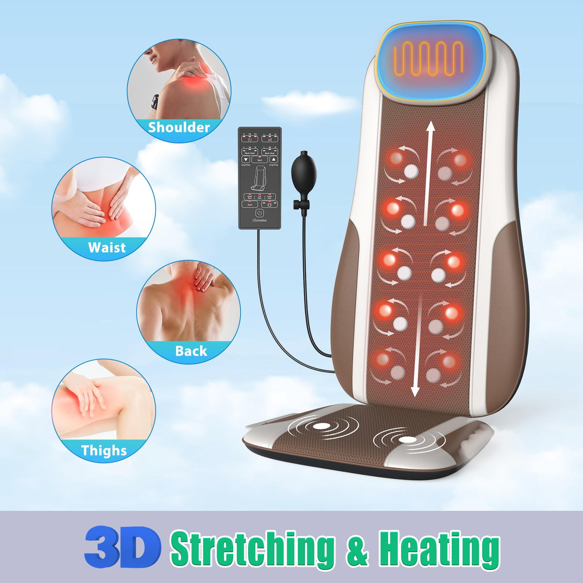 Shiatsu Back Massager with Heat, 2 Vibration Motors, PU Leather L653