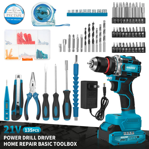 21V Brushless Cordless Drill with 2 Batteries & Charger V6460