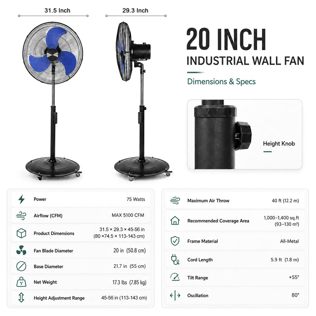 20 Inch Oscillating Pedestal Fan with Remote Control F97182