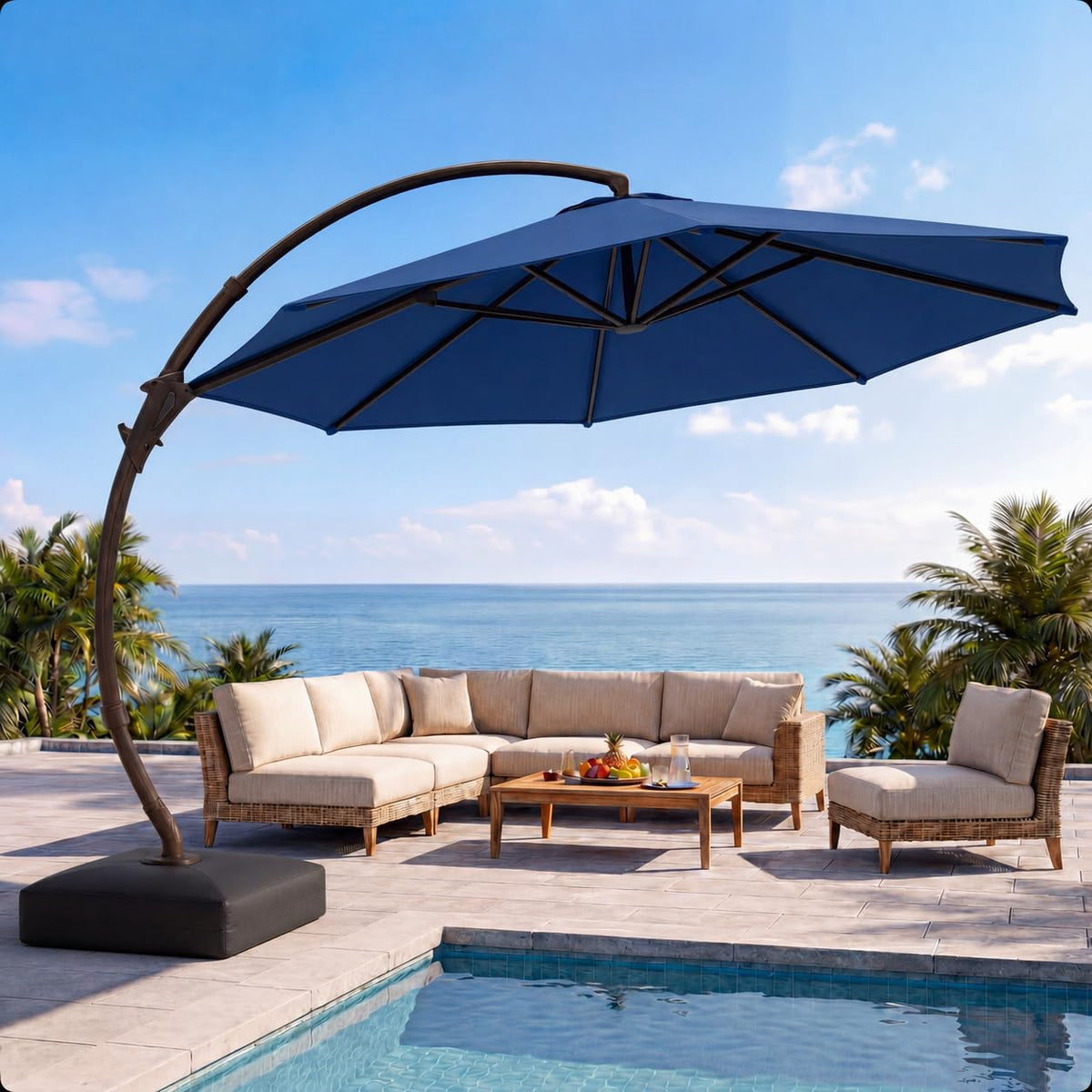 12FT Curvy Cantilever Patio Umbrella with Base O74597