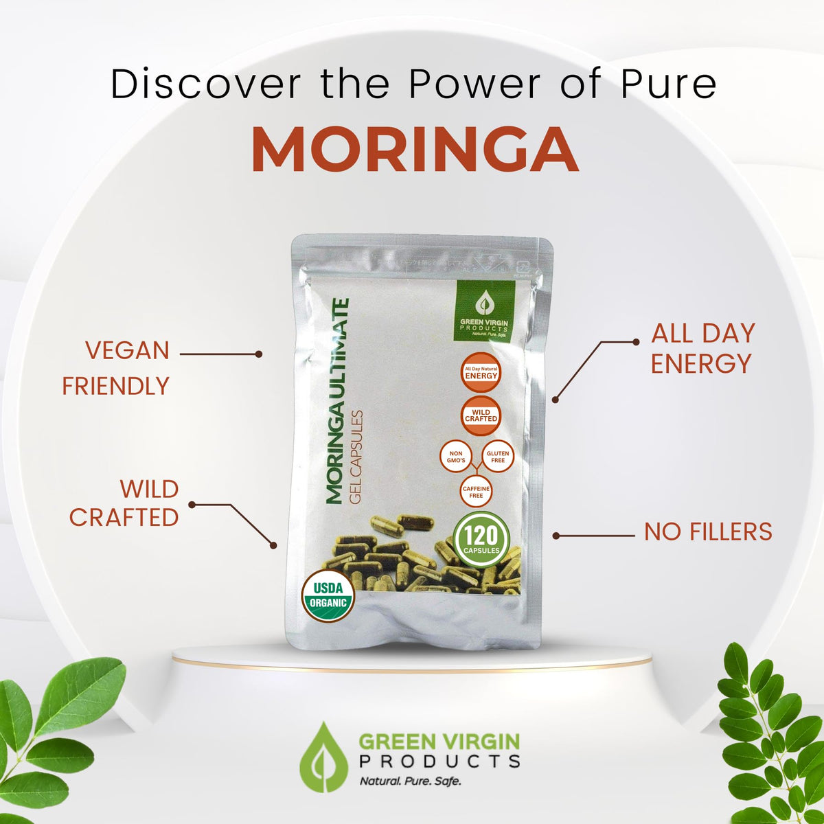 Organic Moringa Leaf Powder Vegan Capsules X145