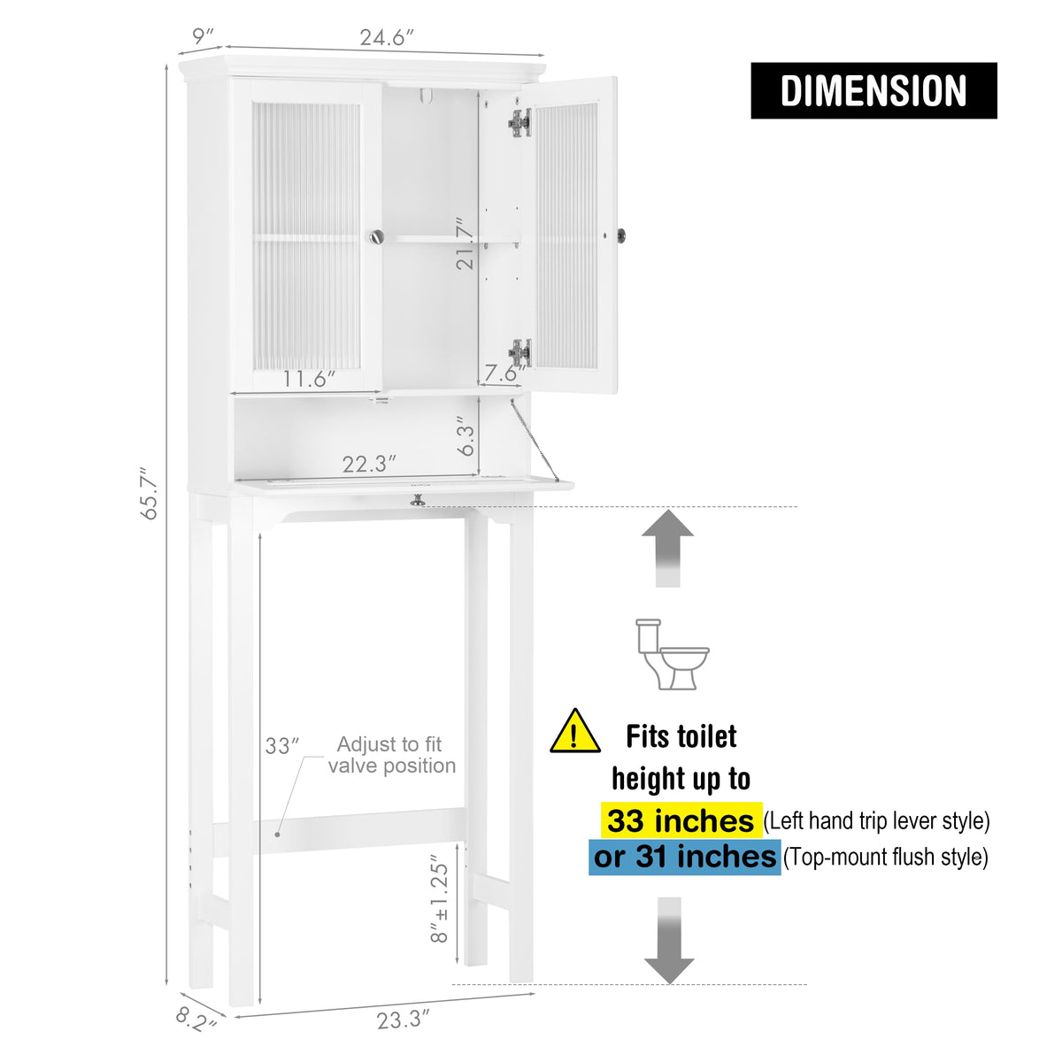 Over the Toilet Storage Cabinet with Glass Doors, White I1476