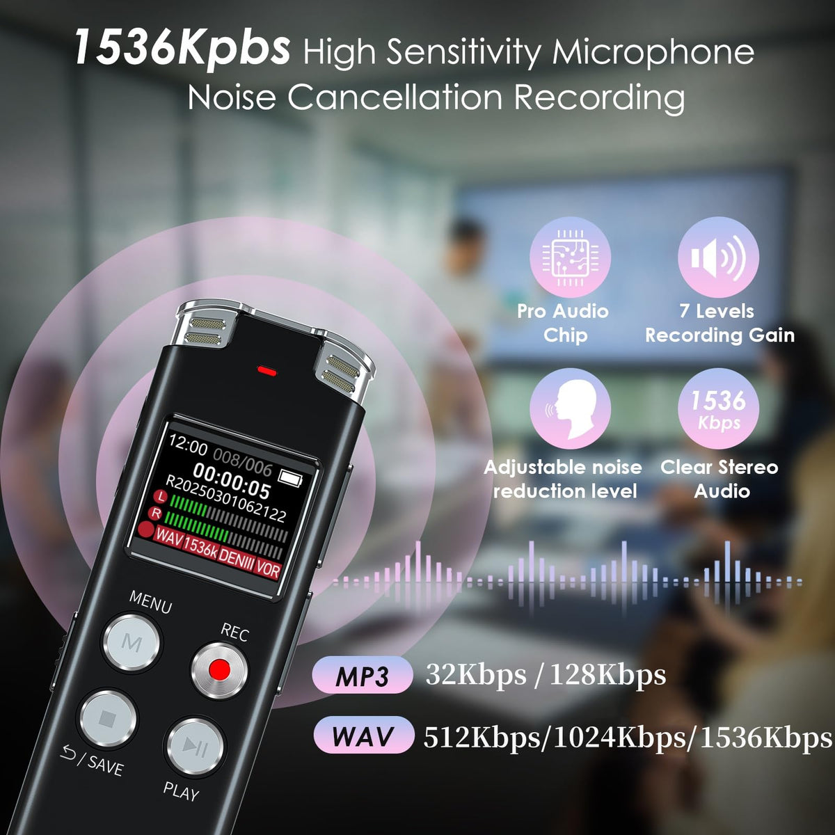 64GB Digital Voice Recorder with Playback K5347