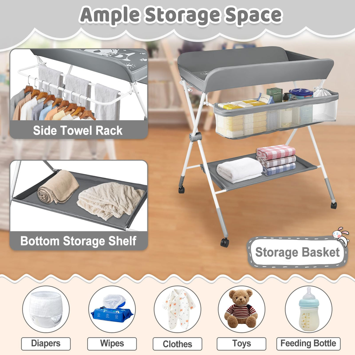 Portable Folding Baby Changing Table with Wheels C610298