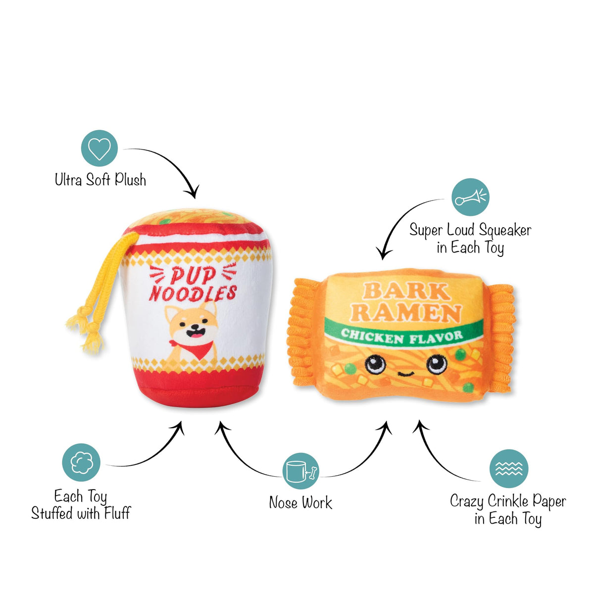 Plush Dog Toy Set with Treat Pockets, 2 Piece Set Z570