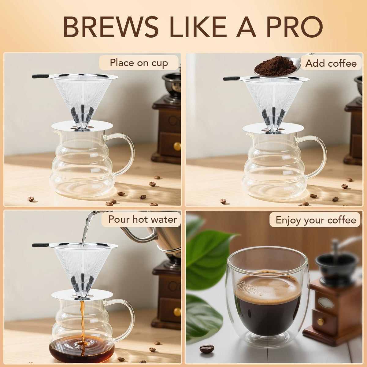 Pour Over Coffee Dripper with Reusable Stainless Steel Filter H54830