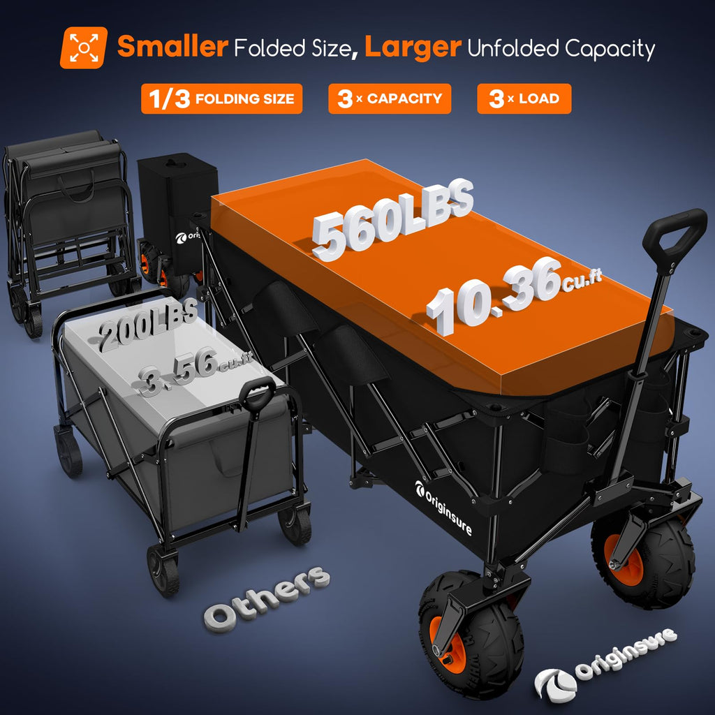 Foldable Beach Wagon with Big Balloon Wheels, 560lbs, Black G582