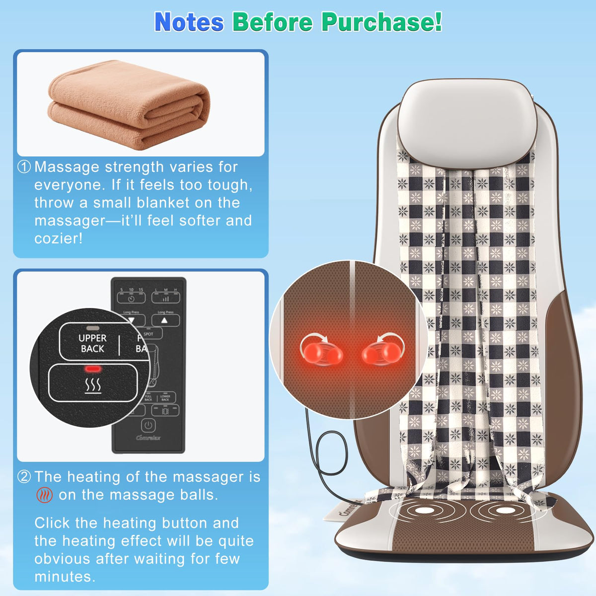 Shiatsu Back Massager with Heat, 2 Vibration Motors, PU Leather L653