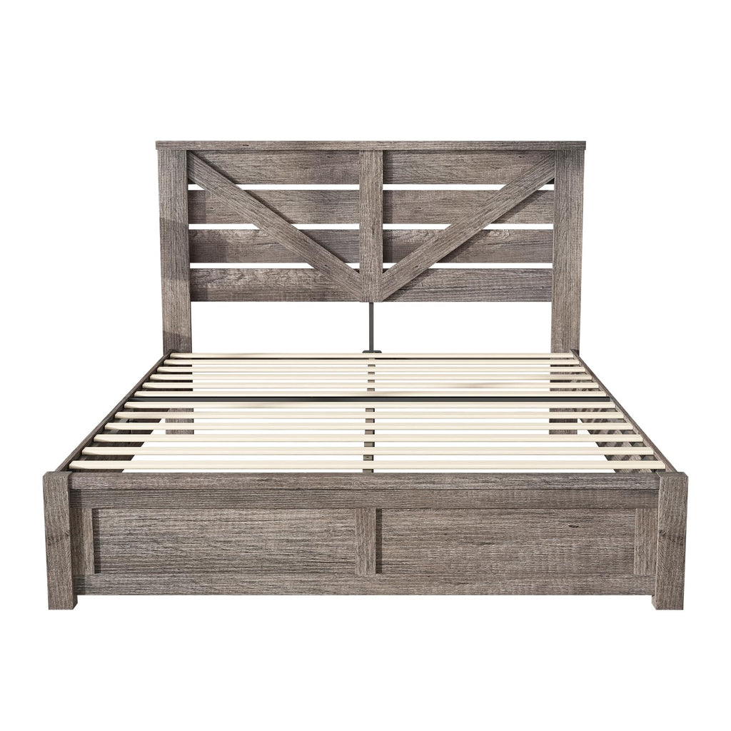 Gray Full Size Bed Frame with Barn Door Headboard U228