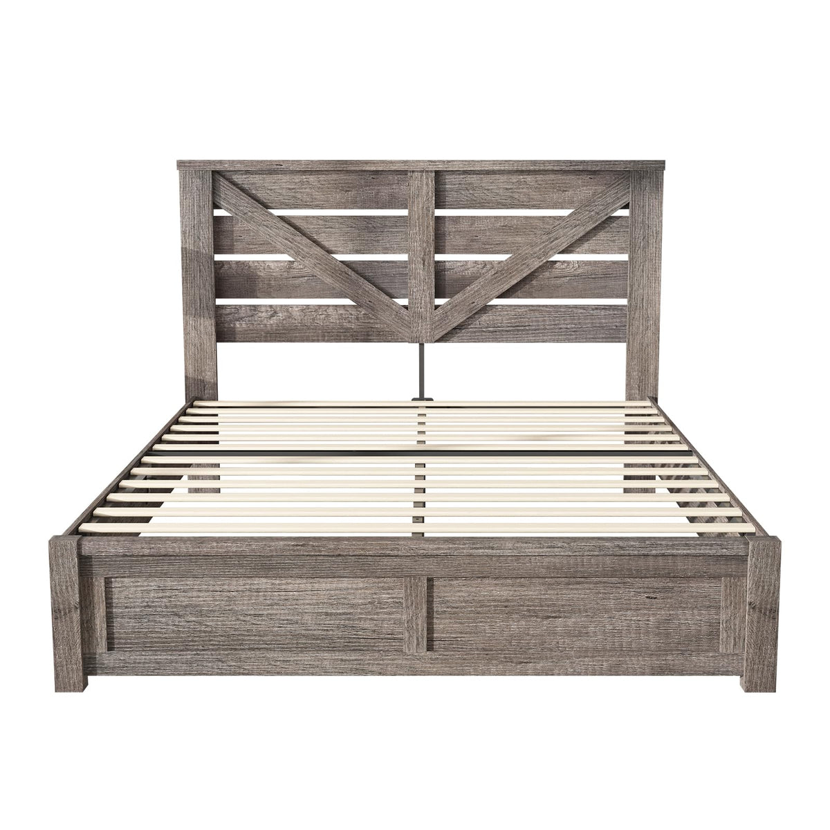Gray Full Size Bed Frame with Barn Door Headboard U228