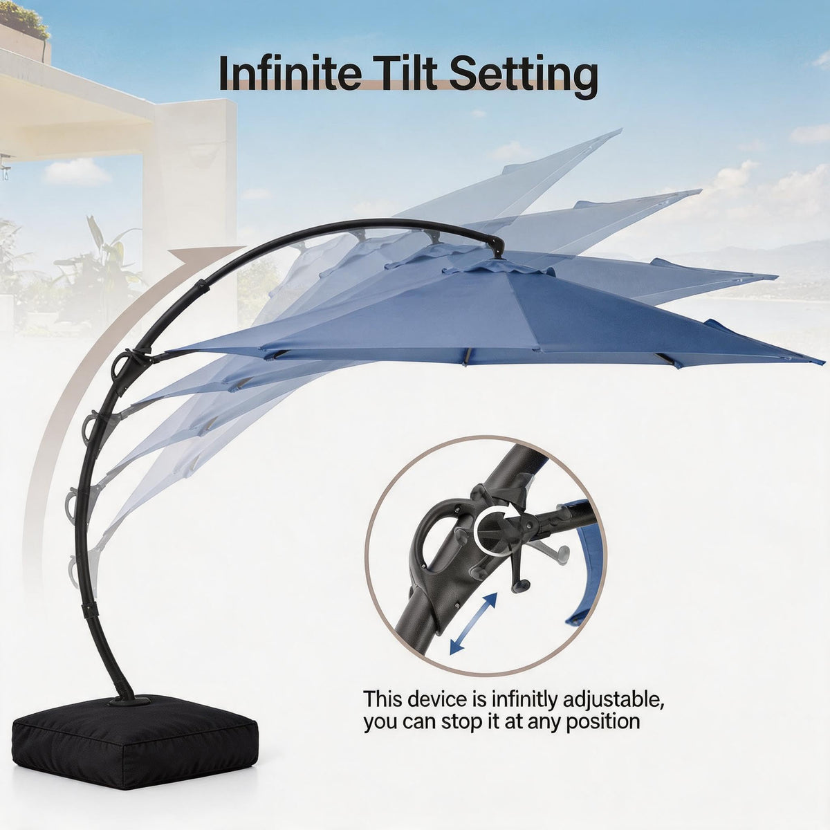 12FT Curvy Cantilever Patio Umbrella with Base O74597