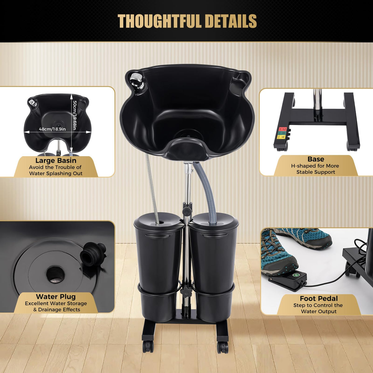 Portable Shampoo Bowl with Electric Pump and 2 Buckets W88920