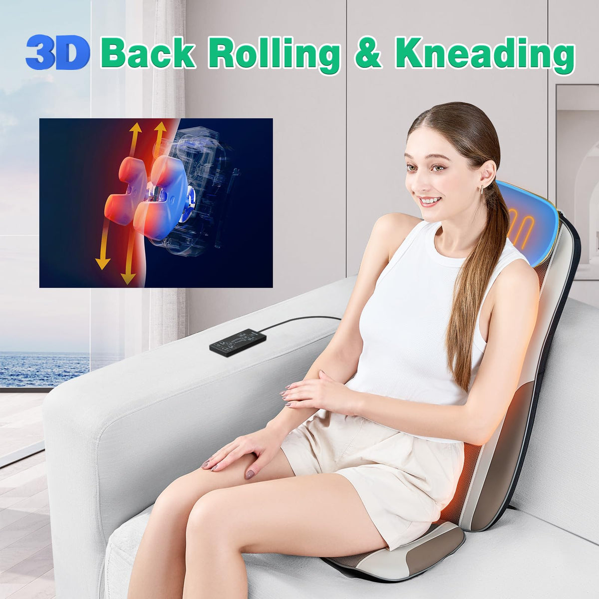 Shiatsu Back Massager with Heat, 2 Vibration Motors, PU Leather L653