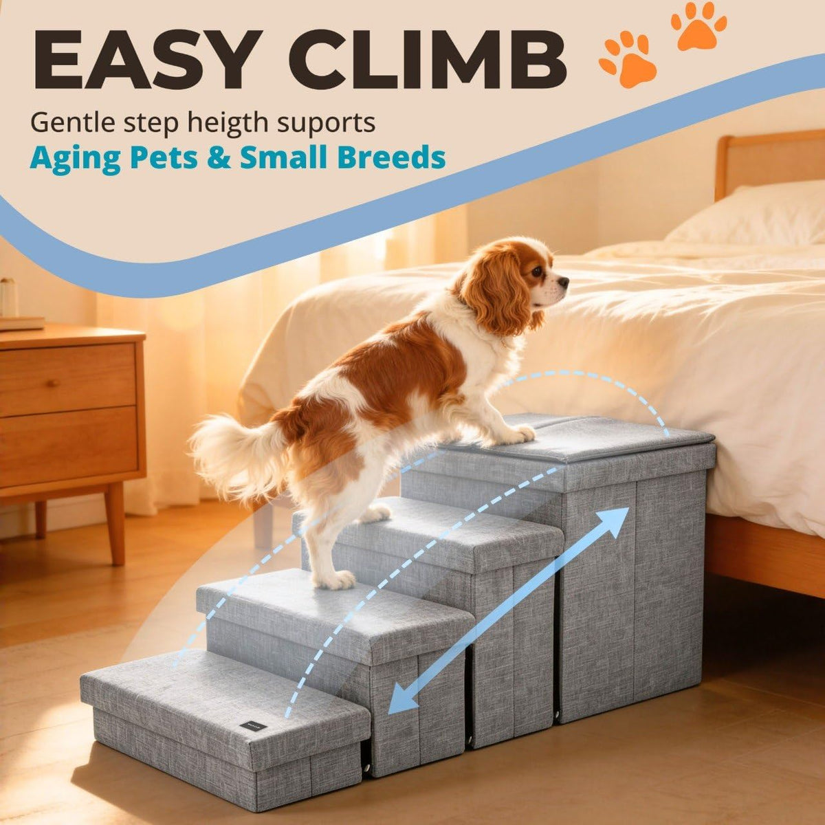 Foldable Grey 4 Steps Dog Stairs with Cushion E517548