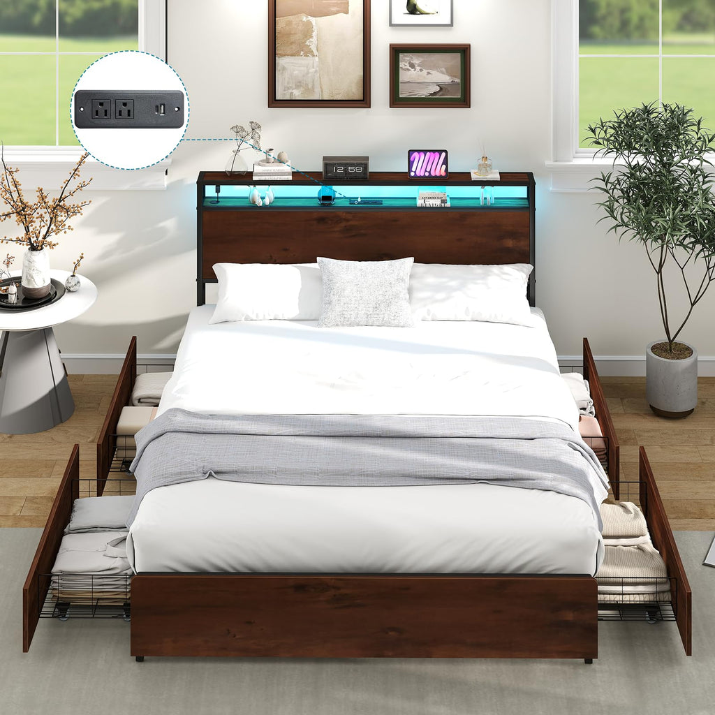 Queen Size Bed Frame with 4 Storage Drawers G671