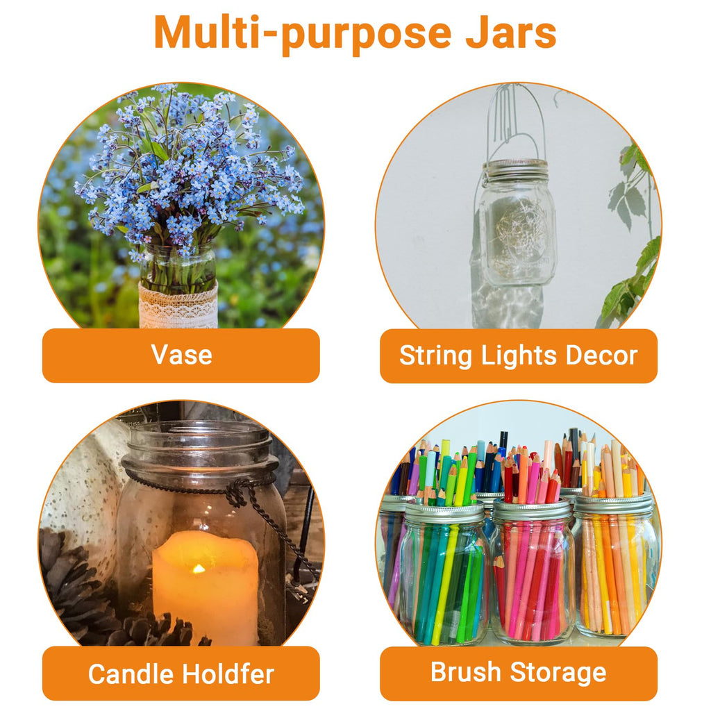 16 oz Clear Glass Mason Jars with Lids, 15 Pack F832