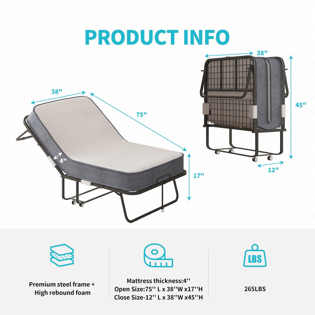 Twin Size Folding Bed with 4 Inch Foam Mattress Z79965