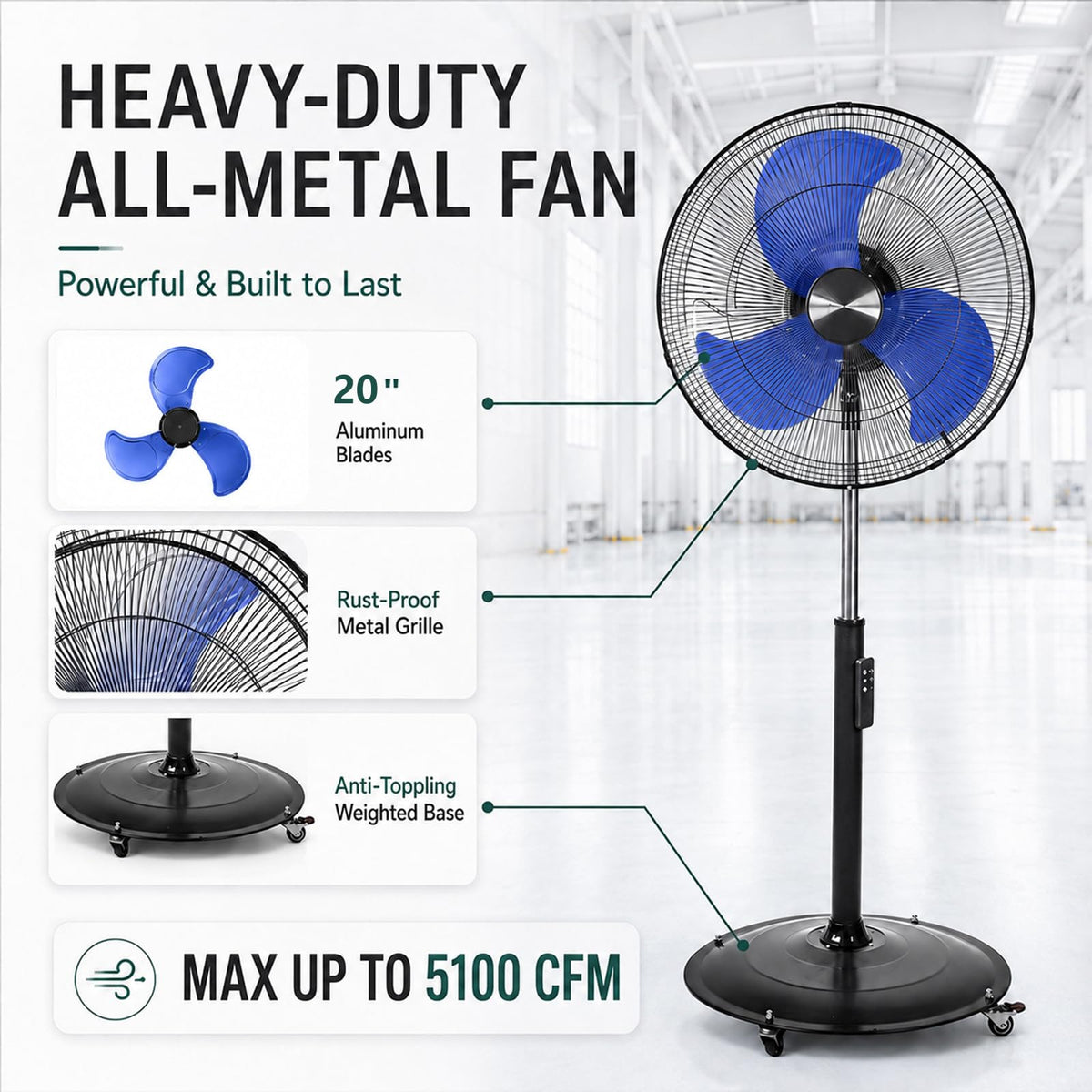 20 Inch Oscillating Pedestal Fan with Remote Control F97182